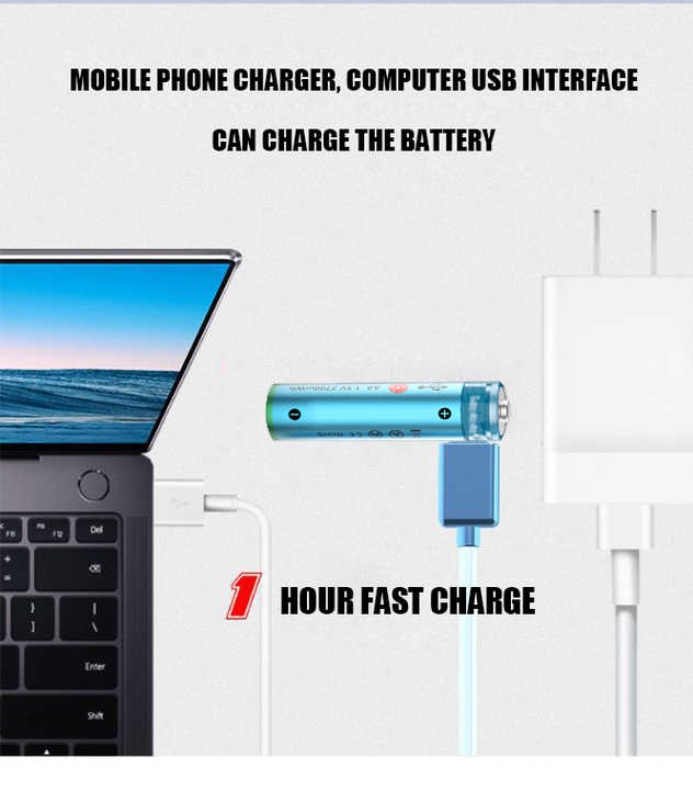 Rechargeable 1.5V USB Type-C AA Battery 1800mAh 2700mWh for Consumer Electronics Power Tools Home Appliances Toys