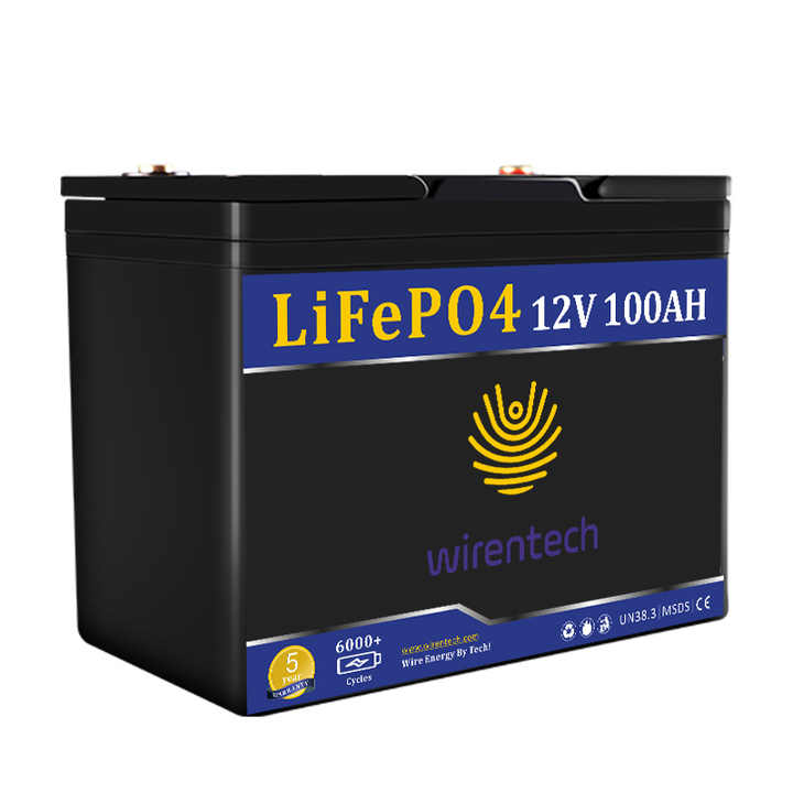 12V 100Ah LiFePO4 Battery 1KW 2KW 3KW Deep Cycle Energy Storage System for Golf Carts RVs Solar Power Systems Wirentech