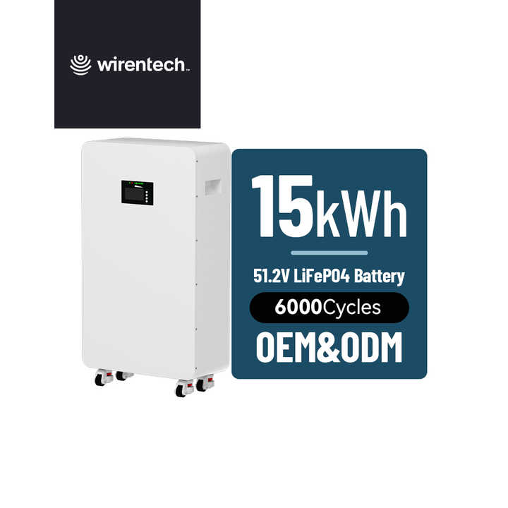 48V 280Ah 5kWh 10kWh 15kWh 30kWh Residential Home Battery Storage System 51.2V LiFePO4 Lithium Battery Energy Storage with LED+LCD Display for Home Appliances Wirentech