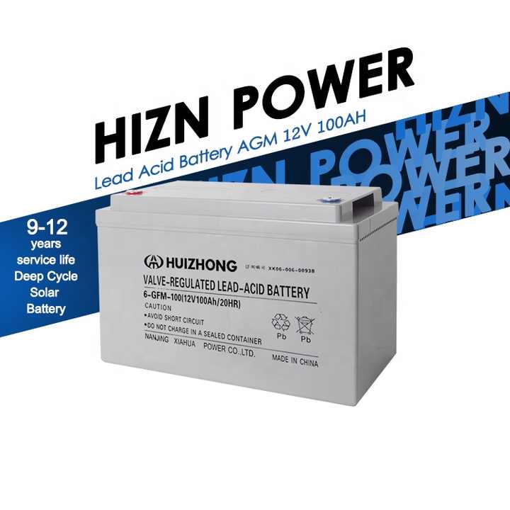 Lead Acid Solar Battery AGM 12V 100AH Deep Cycle Long Life for Home Energy Storage Systems HIZN