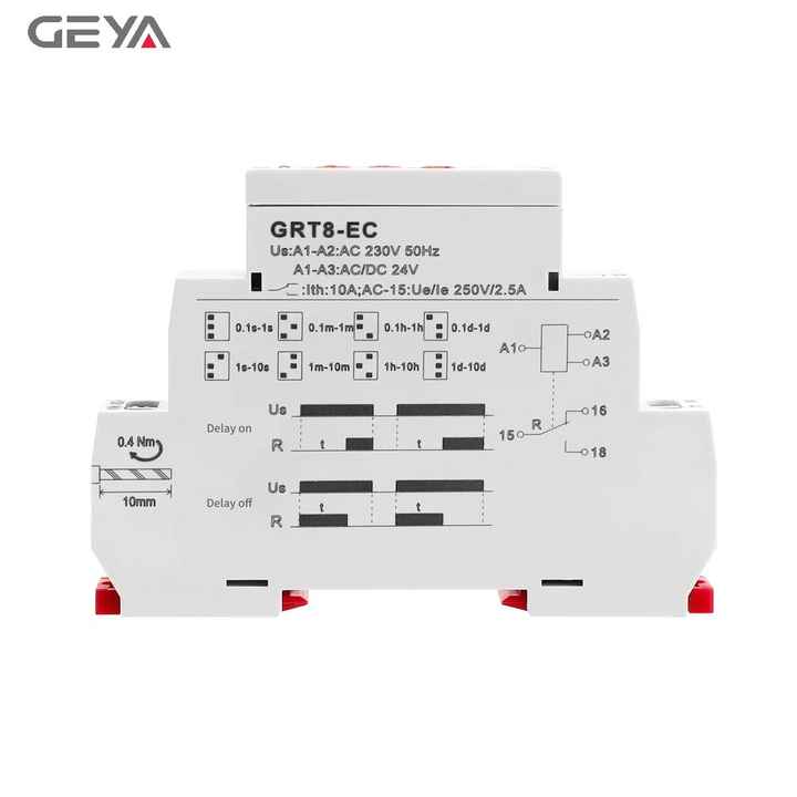 GEYA GRT8-EC AC220V/DC24V/AC380V Miniature Economic Dual Function Time Delay Relay Adjustable Time Relay for Protective Applications GEYA