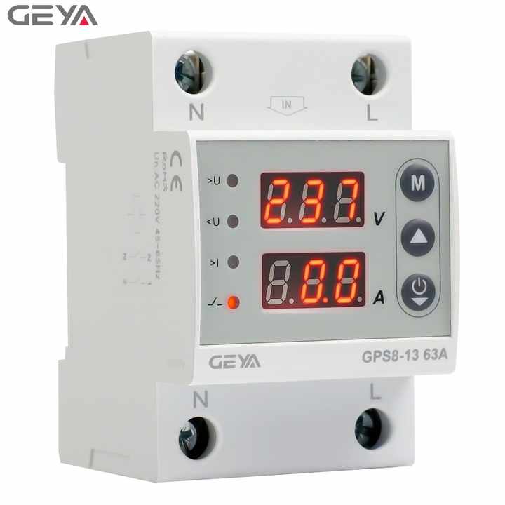 GEYA GPS8-13 63A Din Rail Digital Dual Display Single Phase Automatic Voltage Current Protector Adjustable Power Protector GEYA