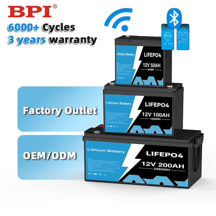 12V 50ah-400ah LiFePO4 Battery Pack Deep Cycle High Capacity Long Life for RV Marine Boat Golf Cart Solar Storage EV BPI