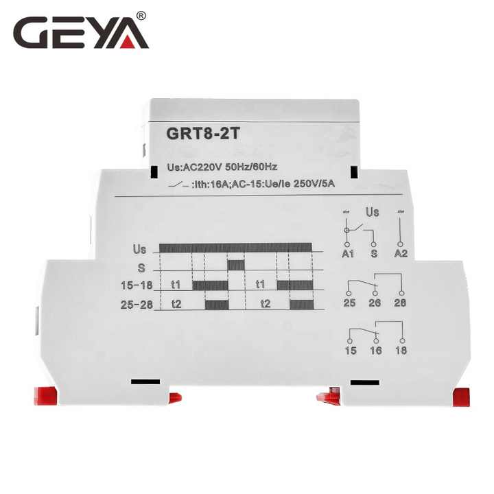 GEYA TOP 10 Relay Factory Online Shopping GRT8-2T Double Delay Time Relay AC230V 2 Delay on Electronic Relay OEM/ODM