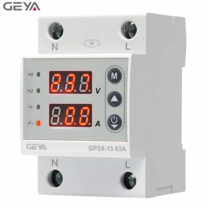 GEYA GPS8-13 63A Din Rail Digital Dual Display Single Phase Automatic Voltage Current Protector Adjustable Power Protector GEYA