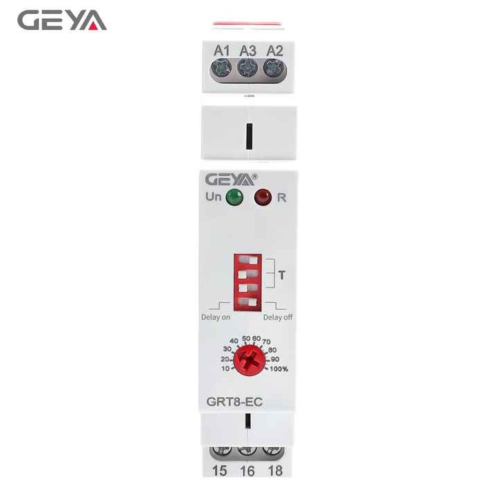 GEYA GRT8-EC AC220V/DC24V/AC380V Miniature Economic Dual Function Time Delay Relay Adjustable Time Relay for Protective Applications GEYA