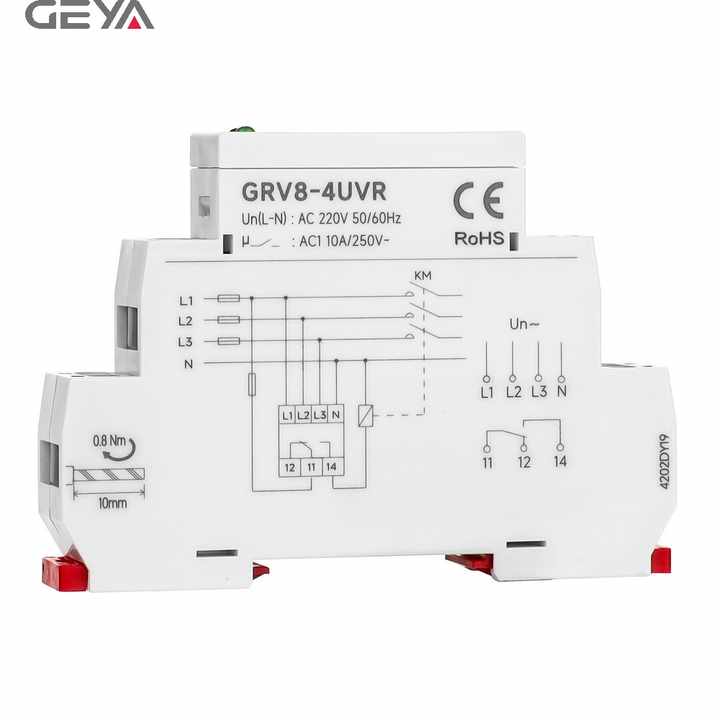 Under Voltage Relay 3 Phase GRV8-4UVR AC220V AC230V AC240V Undervoltage Protection for Voltage Monitoring GEYA