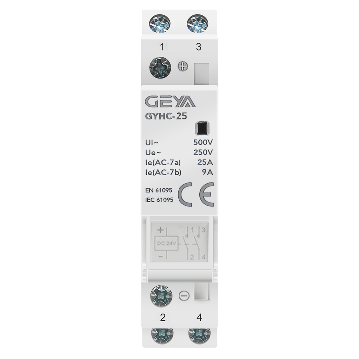GEYA GYHC MINI Modular Household 16A/20A/25A 2P 2NO 24V AC Contactor for Hotel and Home Use