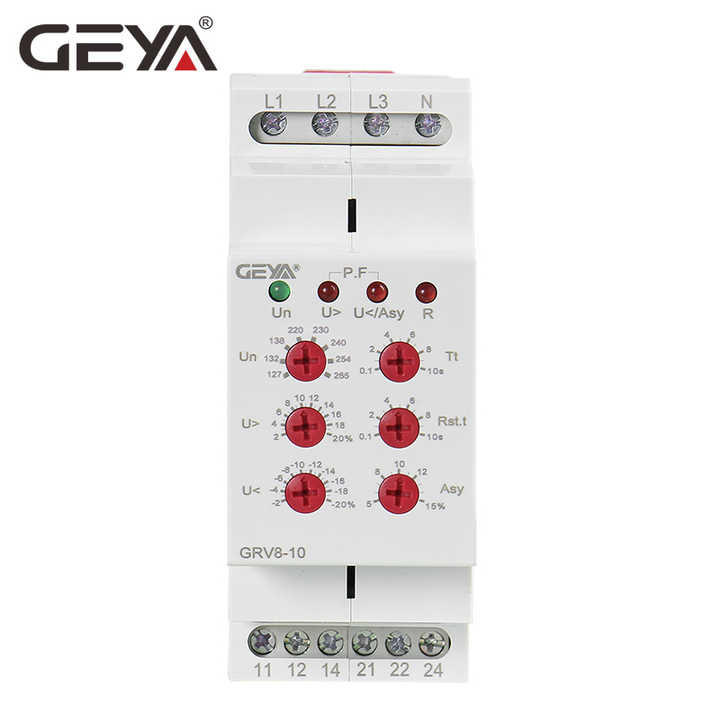 GEYA GRV8-10 NEW 36mm Width 3 Phase Voltage Monitoring Relay with Reset Time 0.1s-10s Over Under Voltage Relays