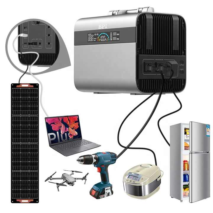 1000W Portable Power Station LiFePO4 Battery Emergency Solar Generator MPPT Controller 924Wh for Home Camping Backup