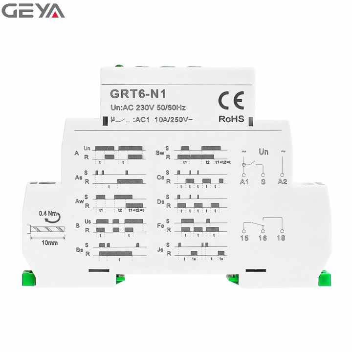 GEYA GRT6-N1 A230 Extended Multifunction Time Relay Electronic Adjustable 0.1S-10Days Delay Industrial Automation Control GEYA