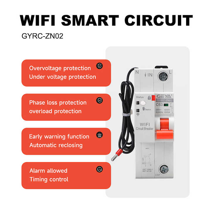 Smart WiFi MCB Circuit Breaker Switch 2P/20A Remote Control 20A 32A 63A 100A Tuya Compatible GEYA