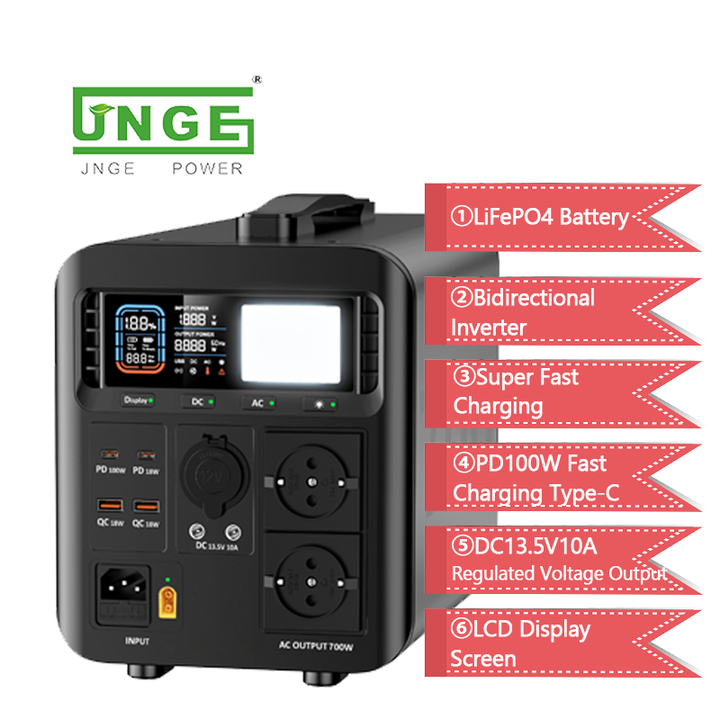 Outdoor 700W LiFePO4 Lithium Battery Camping Solar Generator Portable Power Station 24V for RV Outdoor Adventures JNGE