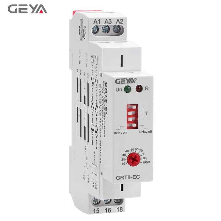 GEYA GRT8-EC AC220V/DC24V/AC380V Miniature Economic Dual Function Time Delay Relay Adjustable Time Relay for Protective Applications GEYA