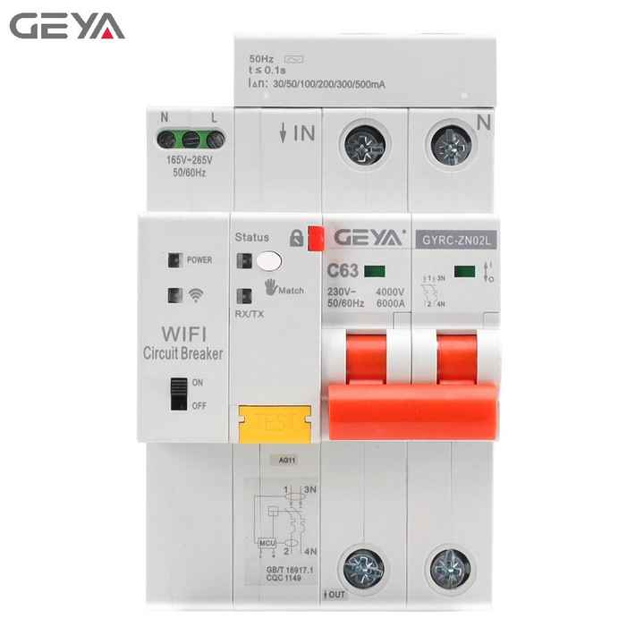 Smart WiFi MCB Circuit Breaker Switch 2P/20A Remote Control 20A 32A 63A 100A Tuya Compatible GEYA