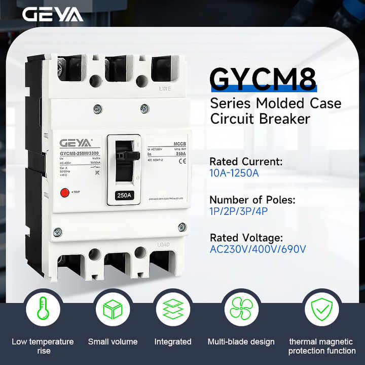 Moulded Case Circuit Breaker 250A 400V-690V High Breaking Capacity for Industrial Power Systems GEYA