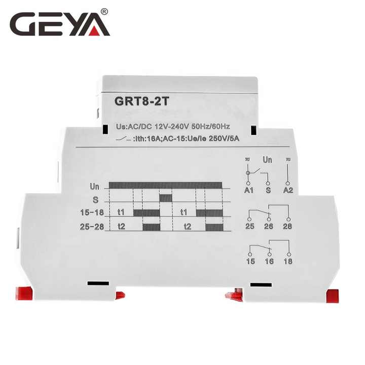 GEYA TOP 10 Relay Factory Online Shopping GRT8-2T Double Delay Time Relay AC230V 2 Delay on Electronic Relay OEM/ODM