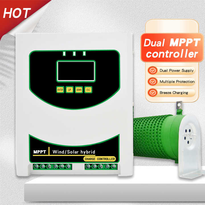 Dual Channel Wind Solar Charge Controller 12V/24V/48V MPPT 3000W Hybrid Solar System Controller for 24h Operation Jnge