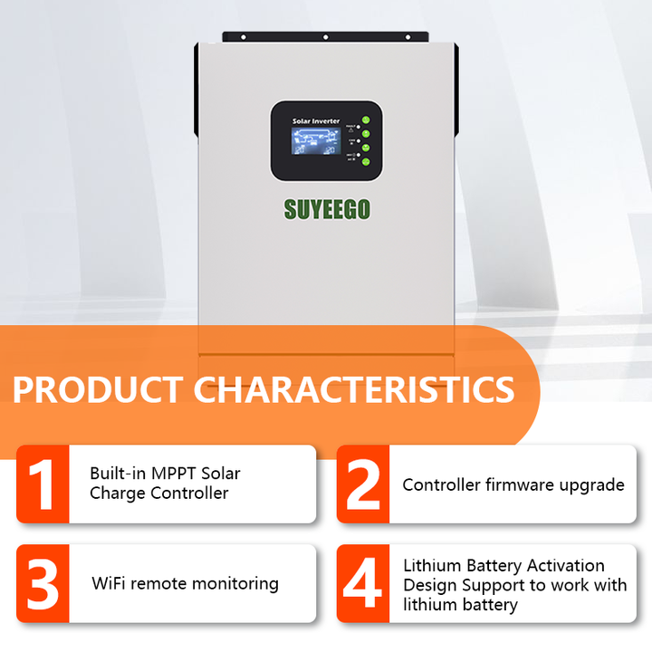 Hybrid Solar Inverter 3500W 5000W 24V MPPT 110V 120V for Solar System Pure Sine Wave SUYEEGO