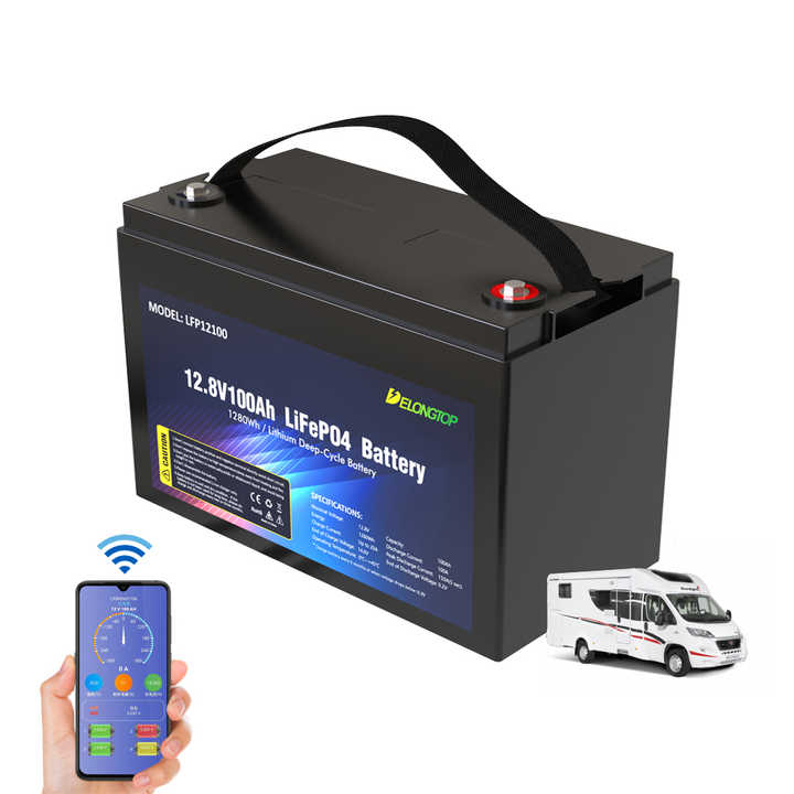 12V 100Ah LiFePO4 Battery 1280Wh Deep Cycle Rechargeable Energy Storage Battery for RV Solar Systems Marine Delong