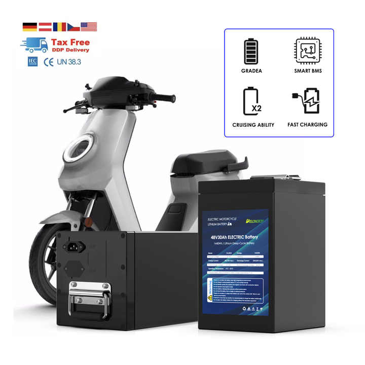 48V LiFePO4 Power Battery Pack 20Ah 6500 Cycles Long Life for E-Bikes Motorcycles DELONG