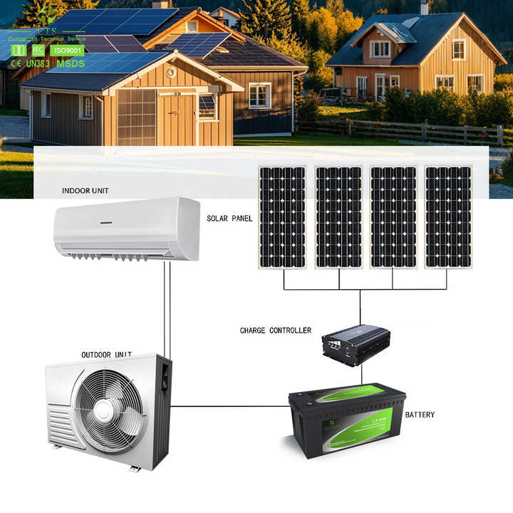 24000Btu Solar Panel Air Conditioner Off-Grid System with 48V DC Lithium Ion Battery and Inverter Rack for Household Cooling/Heating