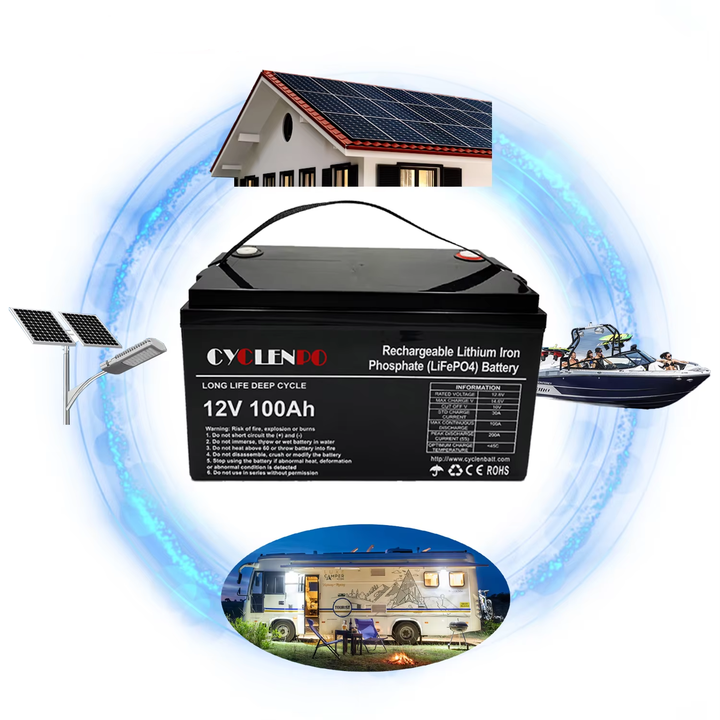 Deep Cycle LiFePO4 Solar Battery 12V 100Ah Long Cycle Life Energy Storage for Renewable Systems CYCLENPO