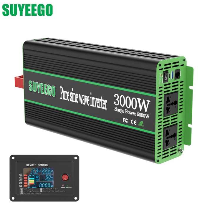 Pure Sine Wave Inverter 1KW 2KW 3KW DC 12V 24V AC 220V 120V Solar Car Power Inverter for Home & Automotive Use SUYEEGO