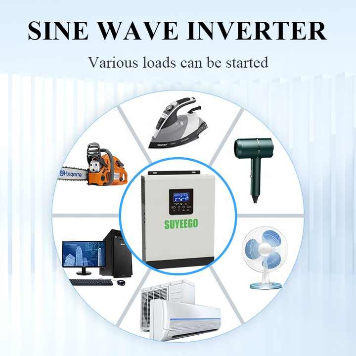 High Frequency Hybrid Solar Inverter 24V 2.4KW 3KW Pure Sine Wave 48V Off Grid DC/AC Solar PV Power Inverter for Home Energy Storage SUYEEGO