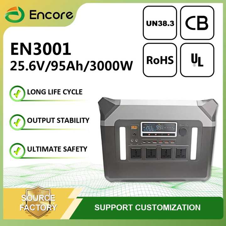 Portable Power Station 24V 95Ah LiFePO4 Battery 3000W Solar Energy Storage for Outdoor RV Camping Encore