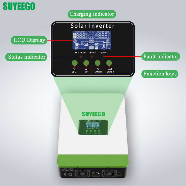 Solar Hybrid Inverter 2200VA 3200VA 12V 24V 220V Pure Sine Wave Off-Grid System for Home Energy Storage SUYEEGO