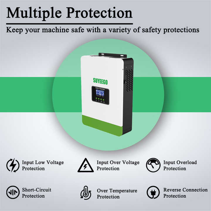 Solar Hybrid Inverter 2200VA 3200VA 12V 24V 220V Pure Sine Wave Off-Grid System for Home Energy Storage SUYEEGO