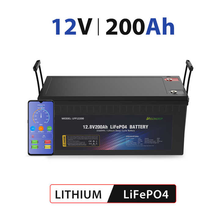 LiFePO4 Battery 12V 200AH Deep Cycle 12.8V Long Life 6500 Cycles Solar Storage Power System for RV Marine Home Energy Storage Delong