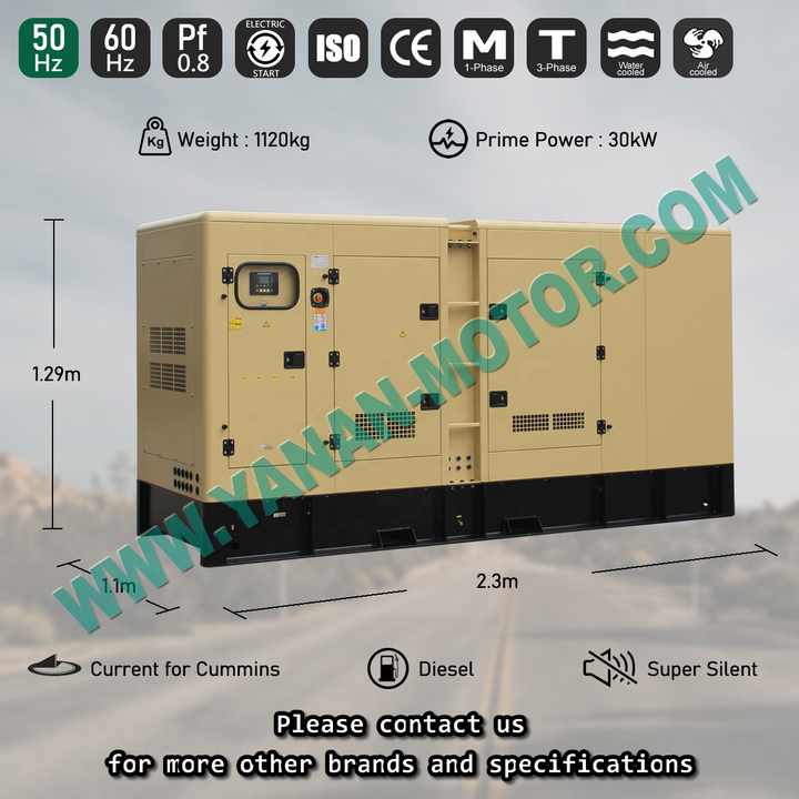 Diesel Generator 30KVA 24KW 110-480V 50Hz 1500RPM Yanan