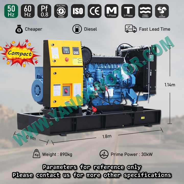 20kva 30kw Open Type Diesel Generator 1500kva 1000kw Genset Baudouin Engine Power Supply for Industrial Backup Power YANAN