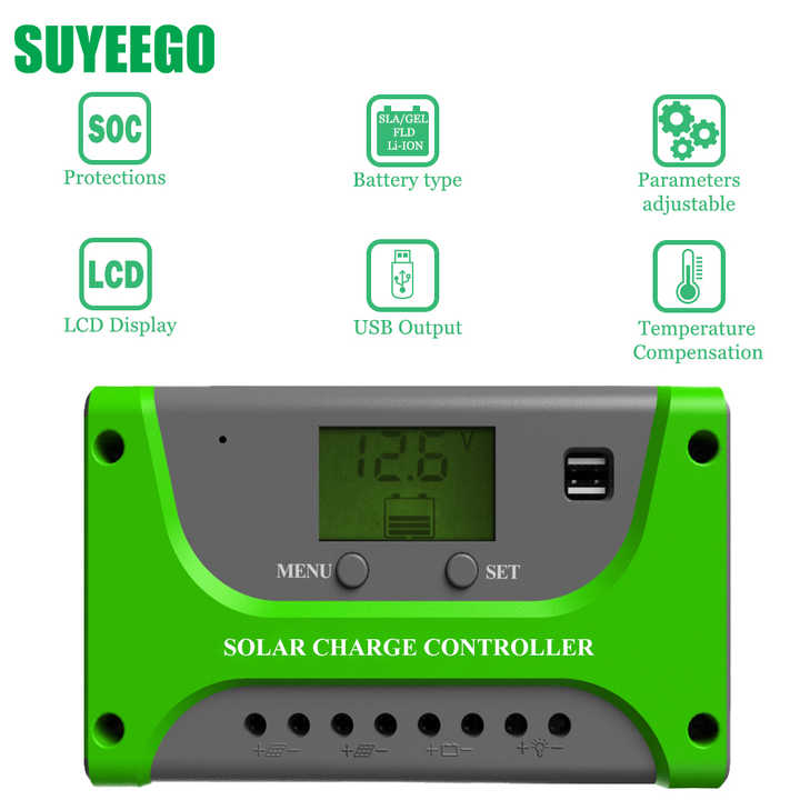 Solar Charge Controller 12V/24V 10A-60A PWM Dual PV Input 50A Rated Current 100V Max Voltage for Solar System SUYEEGO