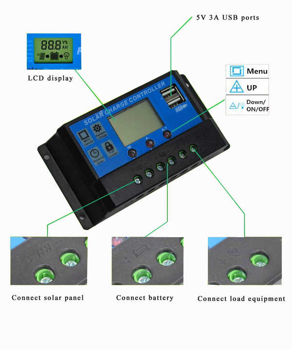 Solar Charge Controller 10A-60A 12V/24V 1500W LCD Display PWM Charge Regulator for Solar Power Systems SYGSESOLAR