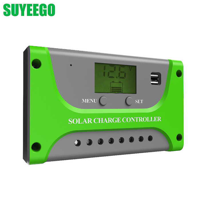 PWM Solar Charge Controller 10A-60A 12V/24V 100V Max PV Voltage Overcharge Overload Protection for Solar System Lighting Station SUYEEGO