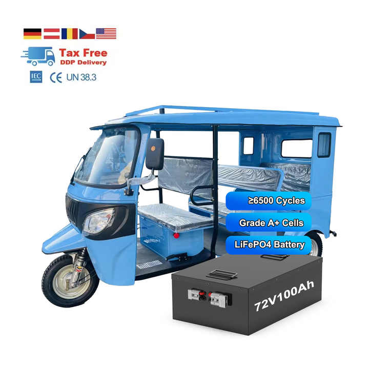 72V 100AH Lithium Battery 7680Wh Rechargeable Deep Cycle with 150A BMS for E-Truck TukTuk Tricycle Golf Cart LiFePO4 Battery
