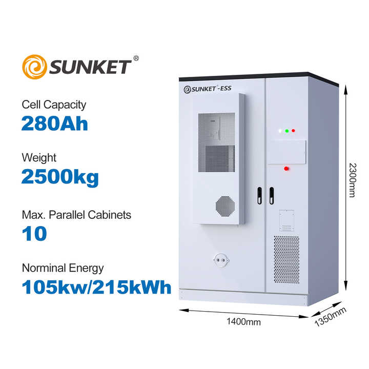280Ah 215Kw High Voltage Lithium Ion Energy Storage System Air Cooling Outdoor Photovoltaic On-Grid Industrial Commercial Sunket