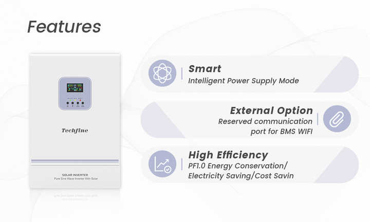 Techfine 5kW 8kW 5kVA 24V 48V Off-Grid Hybrid Solar Inverter for High-Frequency Renewable Energy Systems