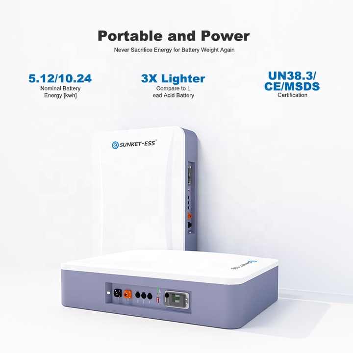 Solar Energy Battery 100Ah 200Ah 5kWh 10kWh 48V LiFePO4 Wall-Mounted Power Storage System for Residential and Commercial Energy Storage SUNKET