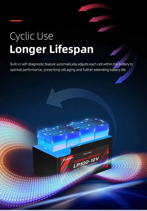 Portable 5000 Deep Cycle LiFePO4 Battery 12V 12.8V 100Ah for 48V Home Power Systems Techfine