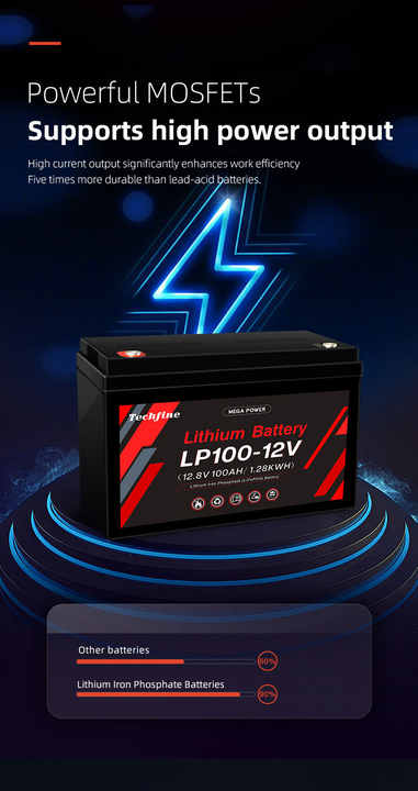 Portable 5000 Deep Cycle LiFePO4 Battery 12V 12.8V 100Ah for 48V Home Power Systems Techfine
