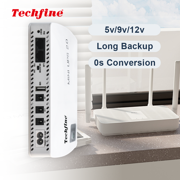Mini UPS 12V Input 5V 9V 12V Output Over 30Wh Capacity Uninterruptible Power Supply for Webcam Router Modem Networking Applications Techfine
