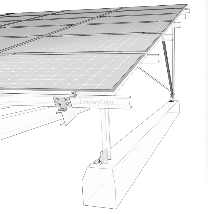 Universal Commercial Ground Solar Mounting System Zinc Magnesium Aluminum Industrial Rail Aluminum Solar Panel Bracket Tilt Angle 10°-60° Anodized Aluminum 6005-T5 Corrosion Resistant for High Wind Snow Load EmperySolar