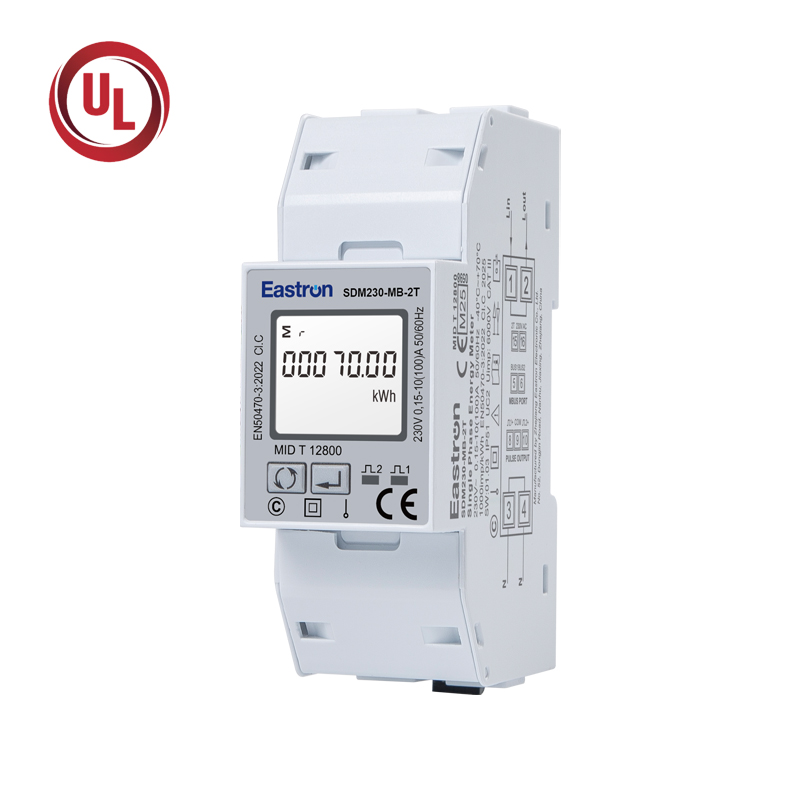 Mbus Dual Tariff Din Rail Single Phase UL Energy Meter Dual Power Source 100A Direct Connection with RS485 Modbus and Mbus Communication for Solar PV and EV Charging Systems