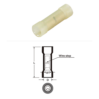 Nylon Fully Insulated Butt Splice Connectors (Flared) Copper Tin Plated Durable Electrical Wiring Connectors for Battery and Energy Storage Systems