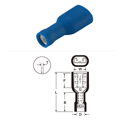 Vinyl Fully Insulated Double Crimp Female Disconnectors Brass Tin Plated for Battery Energy Storage Systems