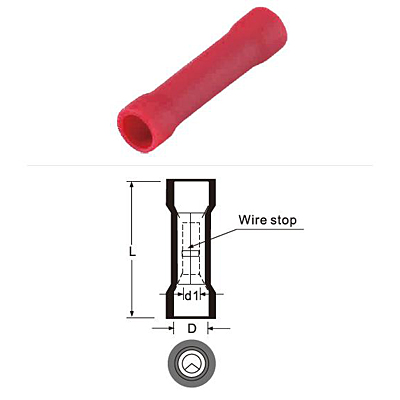 Vinyl Insulated Butt Splice Connectors Copper Plate Tin Plated for Battery Energy Storage Systems